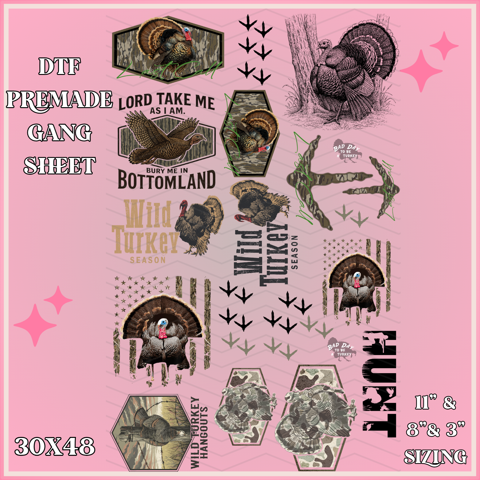 Turkey Season - 30x48 - PREMADE GANG SHEET