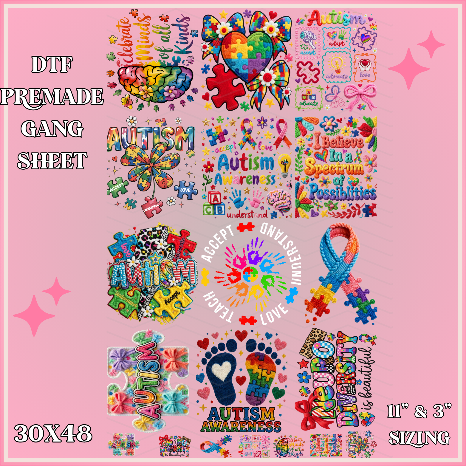 Autism Awareness - 30x48 - PREMADE GANG SHEET