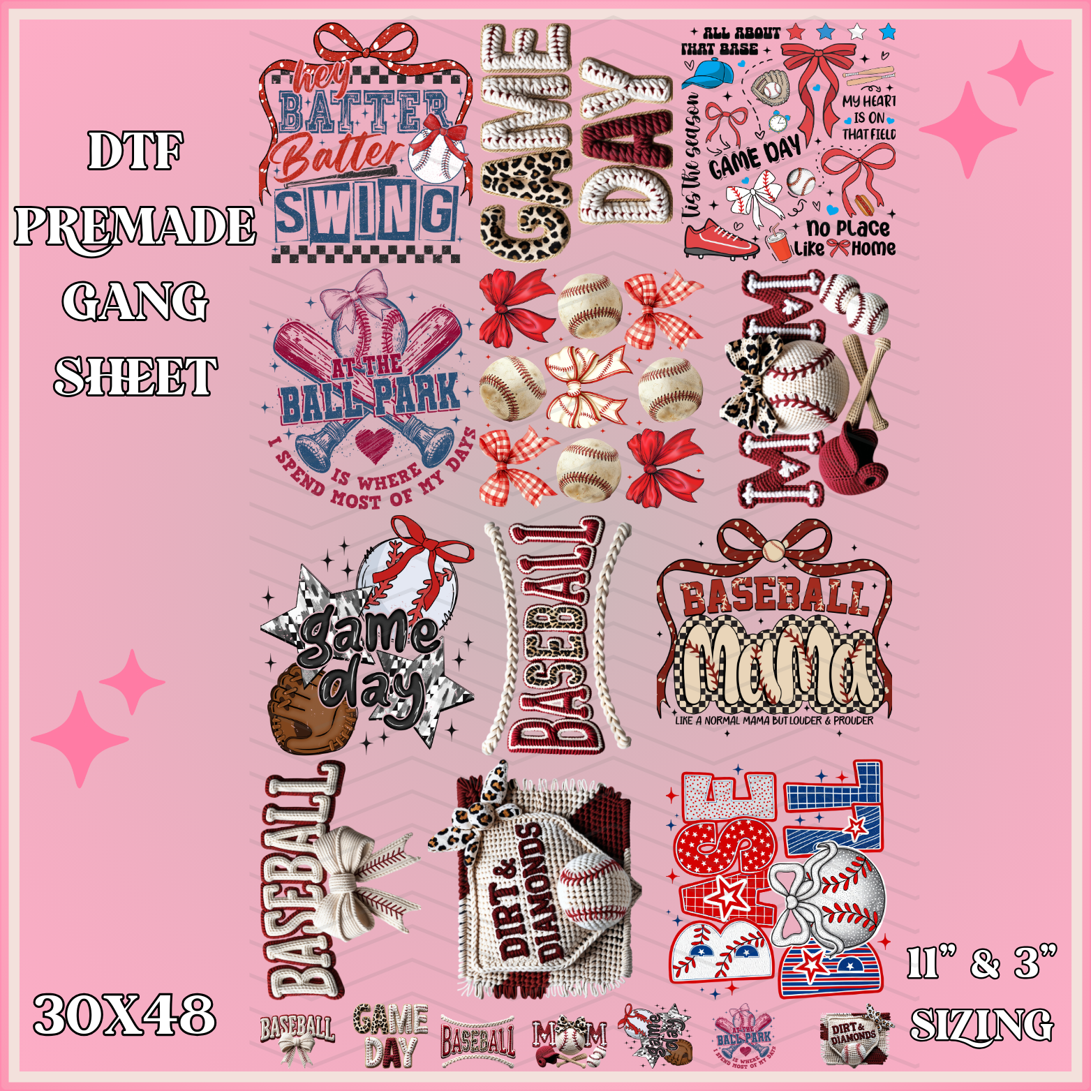 Retro Baseball - 30x48 - PREMADE GANG SHEET