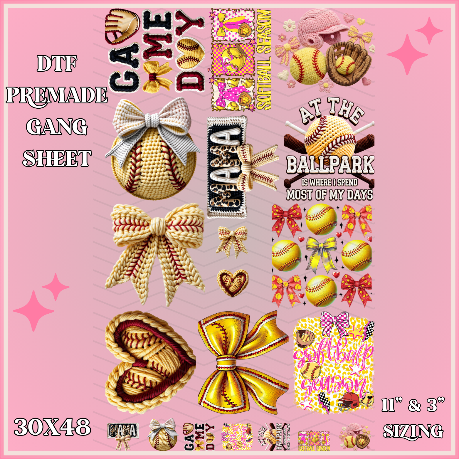Retro Softball - 30x48 - PREMADE GANG SHEET